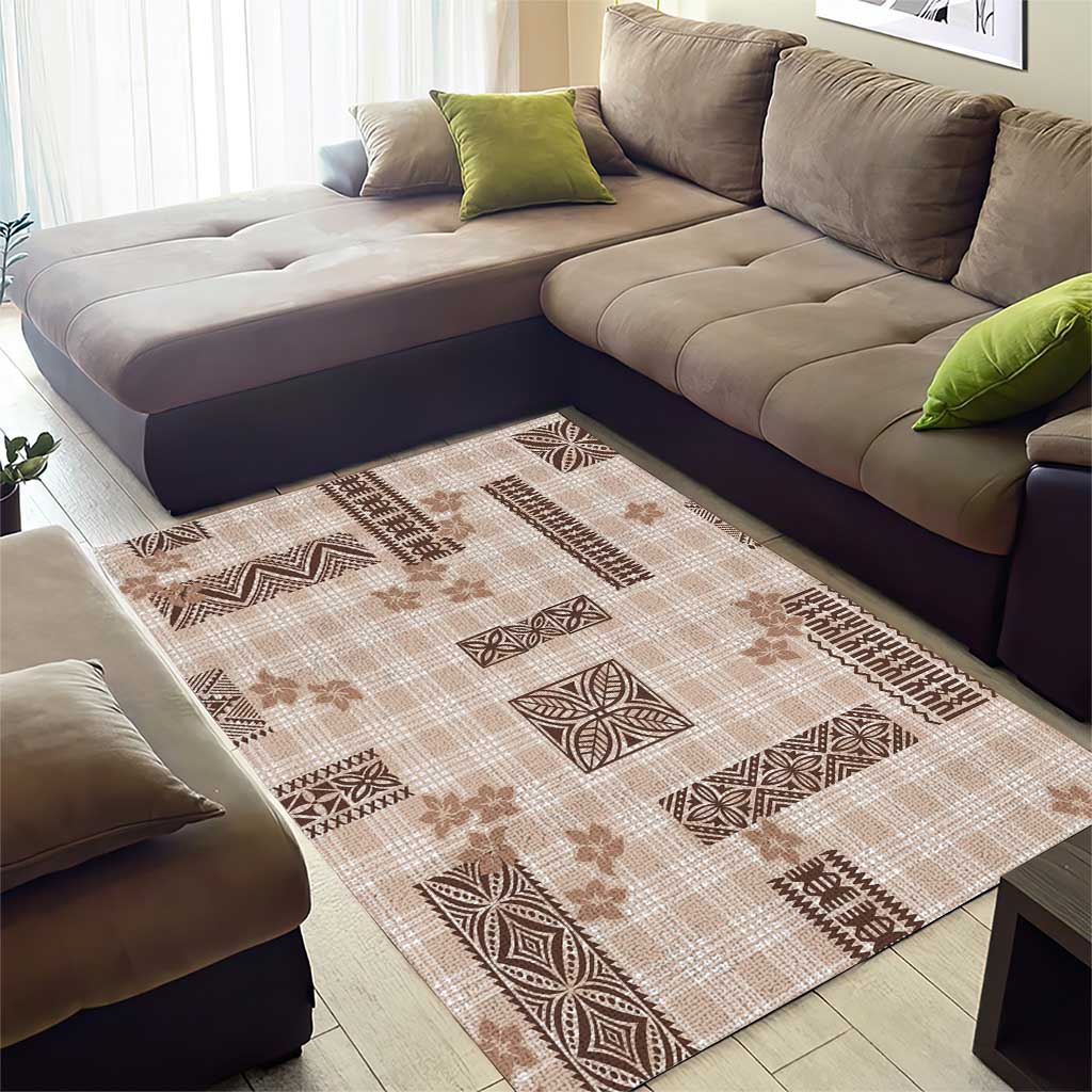 Hawaiian Quilt Tapa On Beige Palaka Motifs Area Rug LT7 - Polynesian Pride