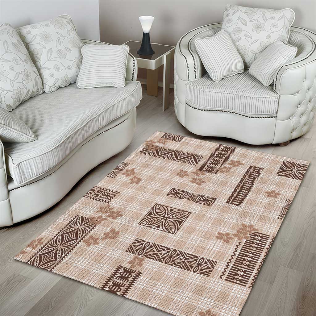 Hawaiian Quilt Tapa On Beige Palaka Motifs Area Rug LT7 - Polynesian Pride