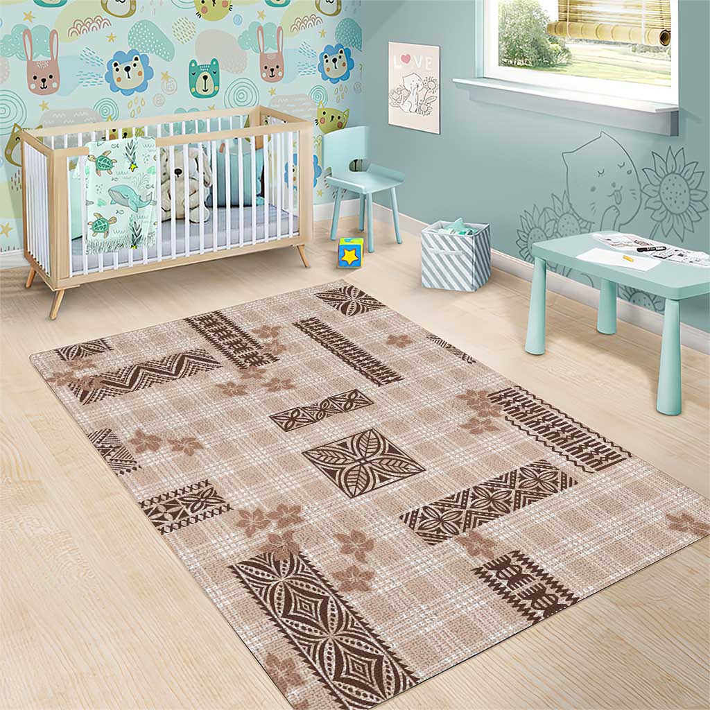 Hawaiian Quilt Tapa On Beige Palaka Motifs Area Rug LT7 - Polynesian Pride