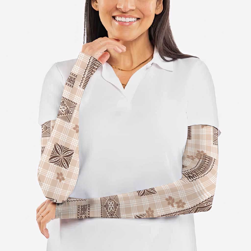 Hawaiian Quilt Tapa On Beige Palaka Motifs Arm Sleeves LT7 - Polynesian Pride