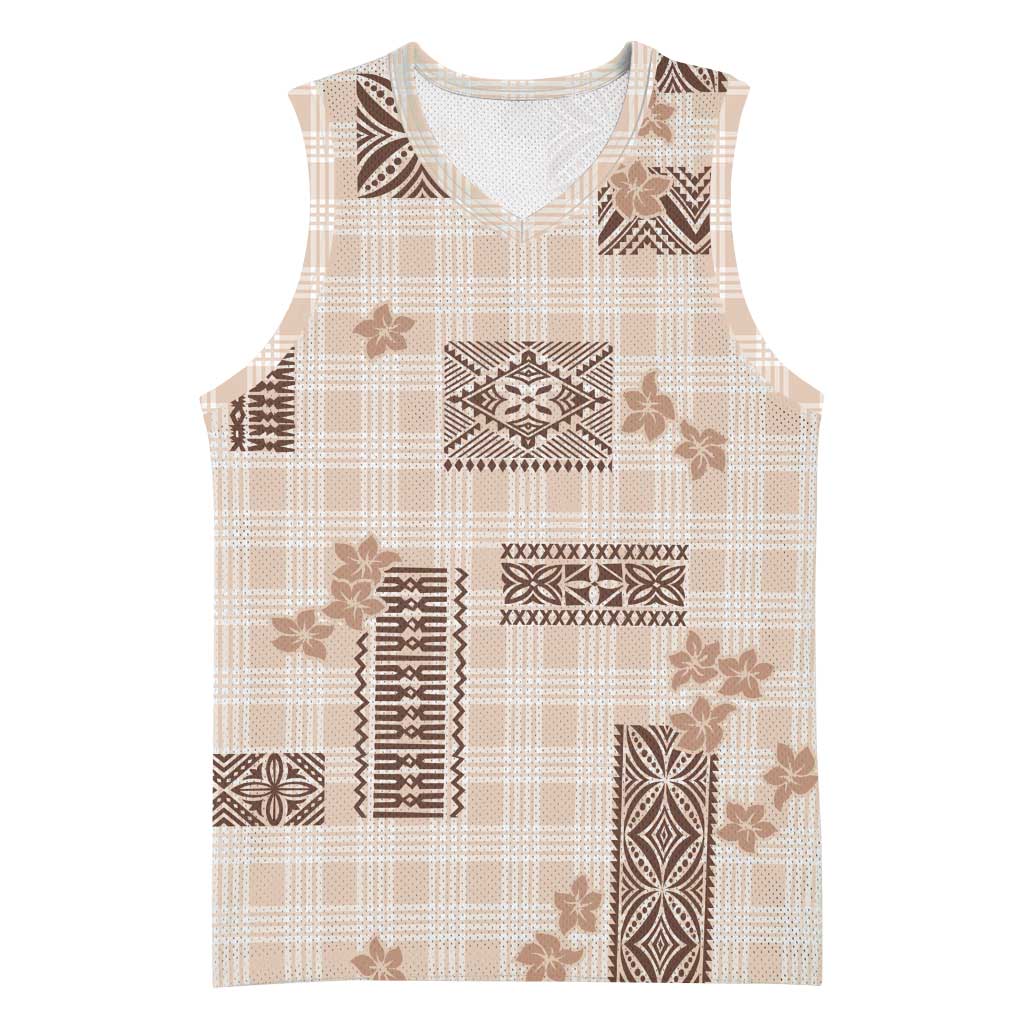 Hawaiian Quilt Tapa On Beige Palaka Motifs Basketball Jersey LT7 Unisex Beige - Polynesian Pride