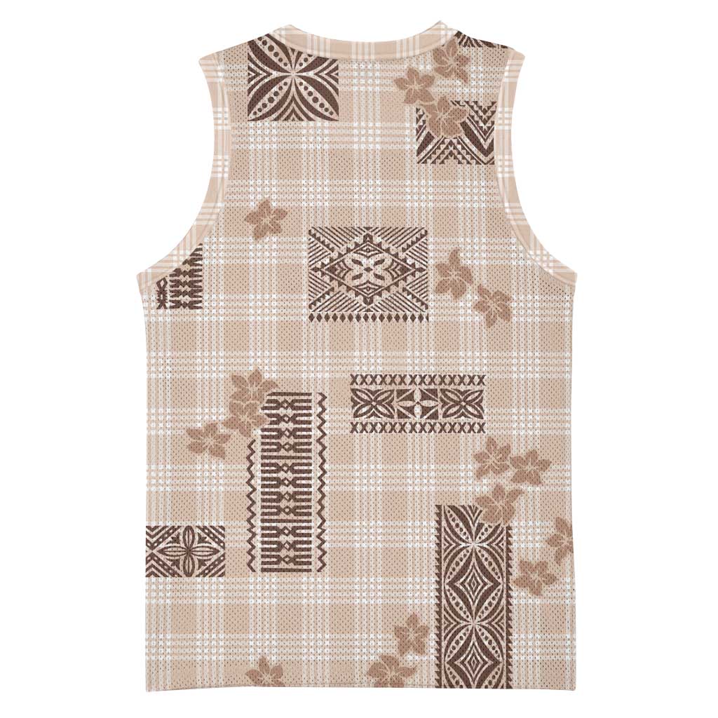 Hawaiian Quilt Tapa On Beige Palaka Motifs Basketball Jersey LT7 - Polynesian Pride