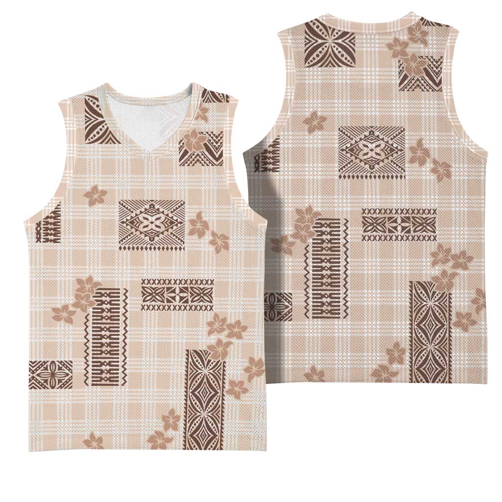 Hawaiian Quilt Tapa On Beige Palaka Motifs Basketball Jersey LT7 - Polynesian Pride