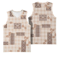 Hawaiian Quilt Tapa On Beige Palaka Motifs Basketball Jersey LT7 - Polynesian Pride