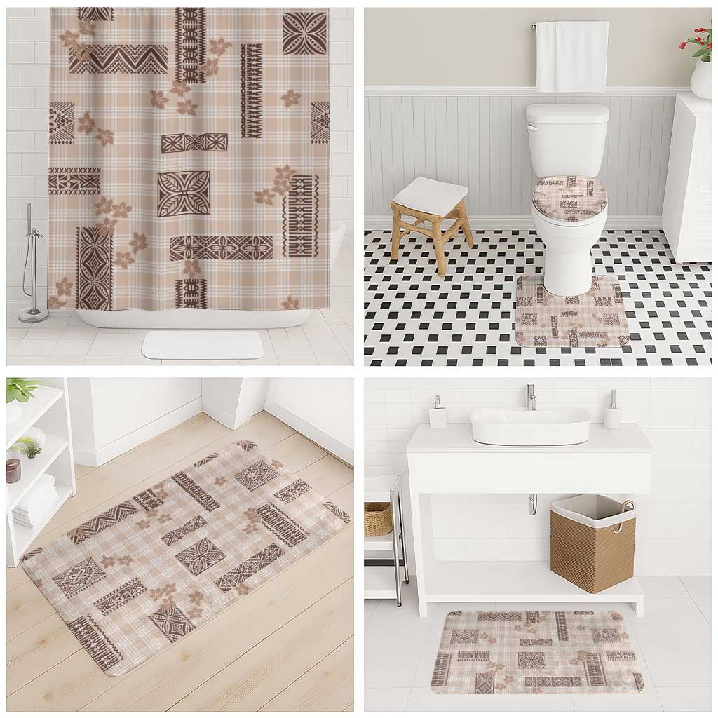 Hawaiian Quilt Tapa On Beige Palaka Motifs Bathroom Set LT7 - Polynesian Pride