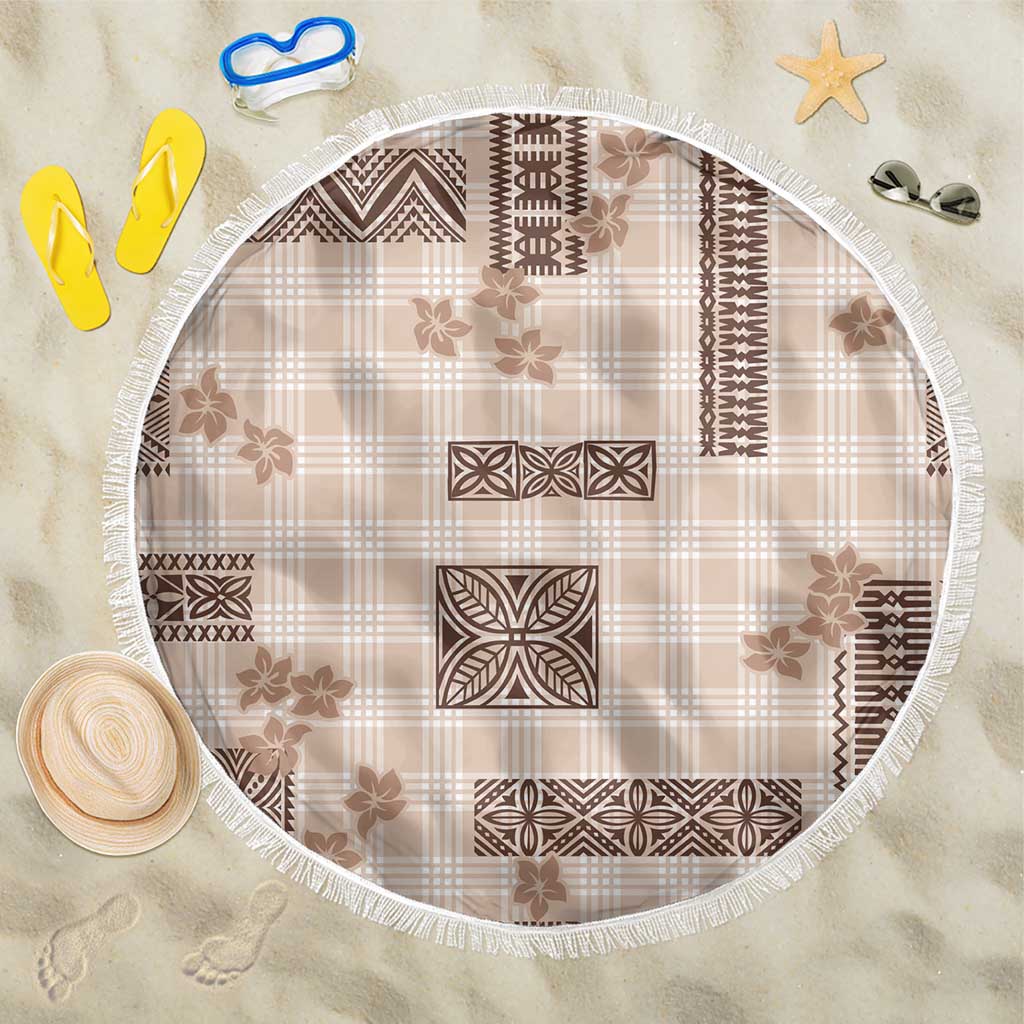 Hawaiian Quilt Tapa On Beige Palaka Motifs Beach Blanket LT7 One Size 150cm Beige - Polynesian Pride