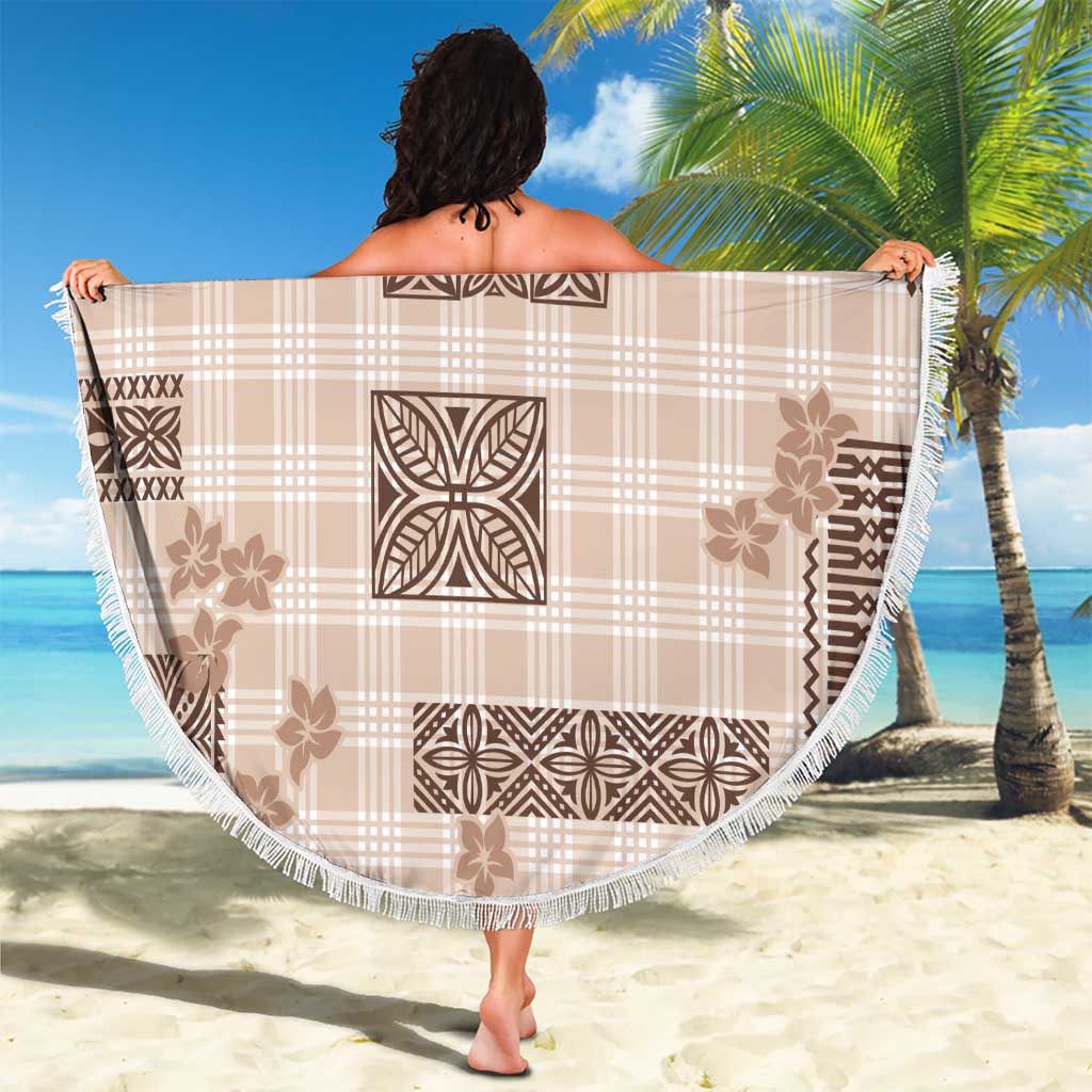 Hawaiian Quilt Tapa On Beige Palaka Motifs Beach Blanket LT7 - Polynesian Pride