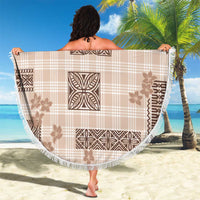 Hawaiian Quilt Tapa On Beige Palaka Motifs Beach Blanket LT7 - Polynesian Pride