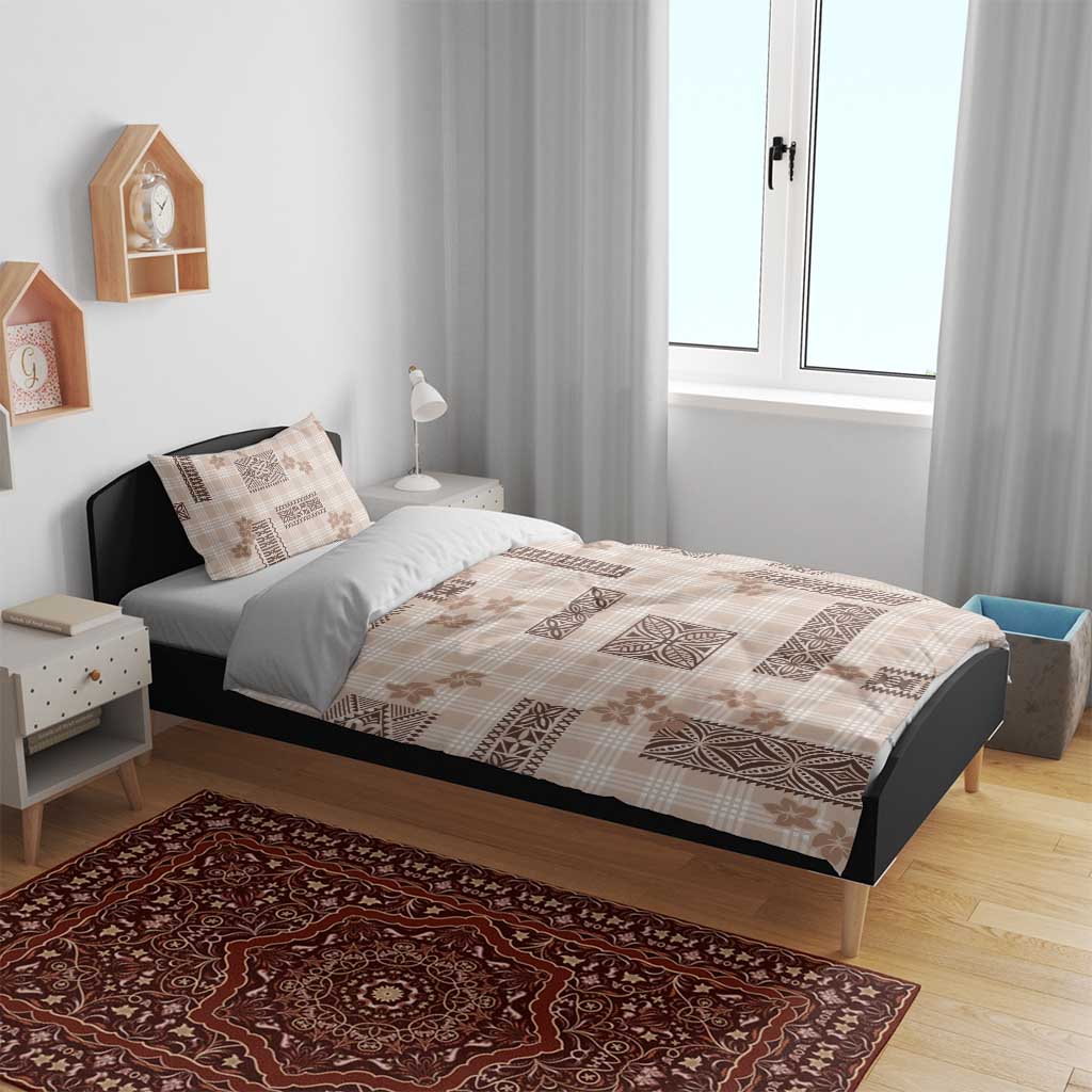 Hawaiian Quilt Tapa On Beige Palaka Motifs Bedding Set LT7 - Polynesian Pride