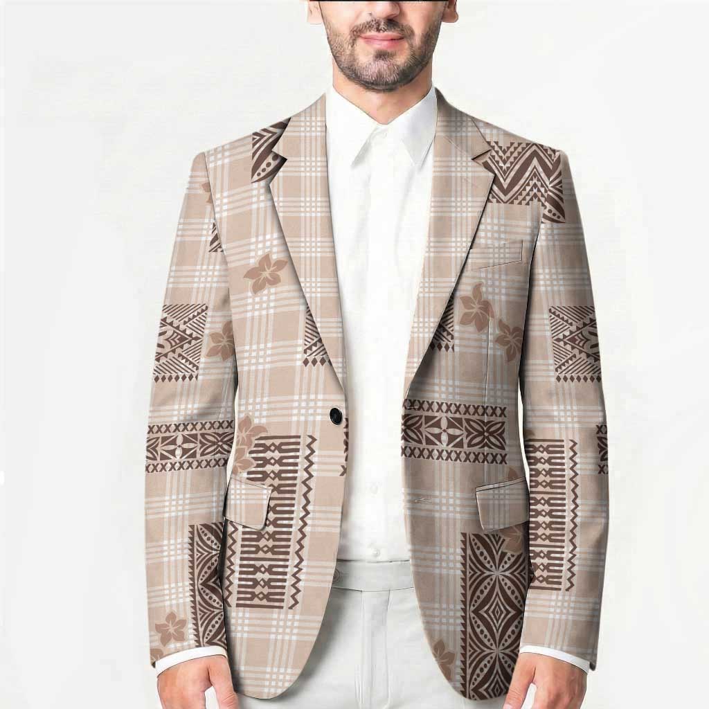 Hawaiian Quilt Tapa On Beige Palaka Motifs Blazer LT7 - Polynesian Pride