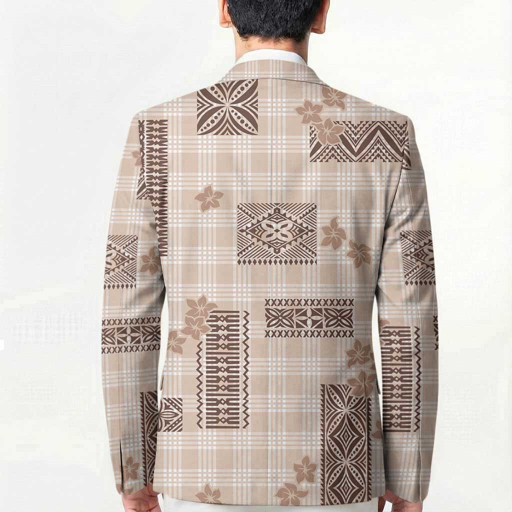 Hawaiian Quilt Tapa On Beige Palaka Motifs Blazer LT7 - Polynesian Pride
