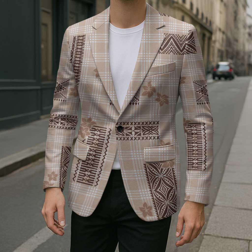 Hawaiian Quilt Tapa On Beige Palaka Motifs Blazer LT7 - Polynesian Pride
