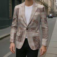 Hawaiian Quilt Tapa On Beige Palaka Motifs Blazer LT7 - Polynesian Pride