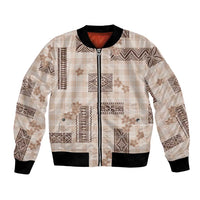 Hawaiian Quilt Tapa On Beige Palaka Motifs Bomber Jacket LT7 Unisex Beige - Polynesian Pride