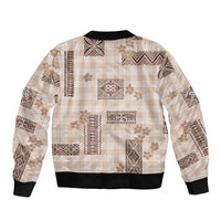 Hawaiian Quilt Tapa On Beige Palaka Motifs Bomber Jacket LT7 - Polynesian Pride