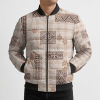 Hawaiian Quilt Tapa On Beige Palaka Motifs Bomber Puffer Jacket LT7 - Polynesian Pride