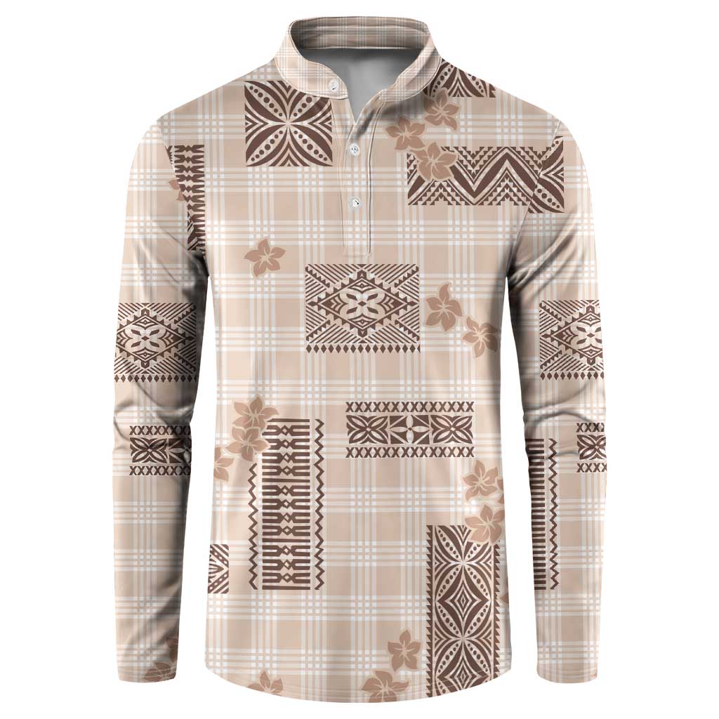 Hawaiian Quilt Tapa On Beige Palaka Motifs Button Sweatshirt LT7 Beige - Polynesian Pride