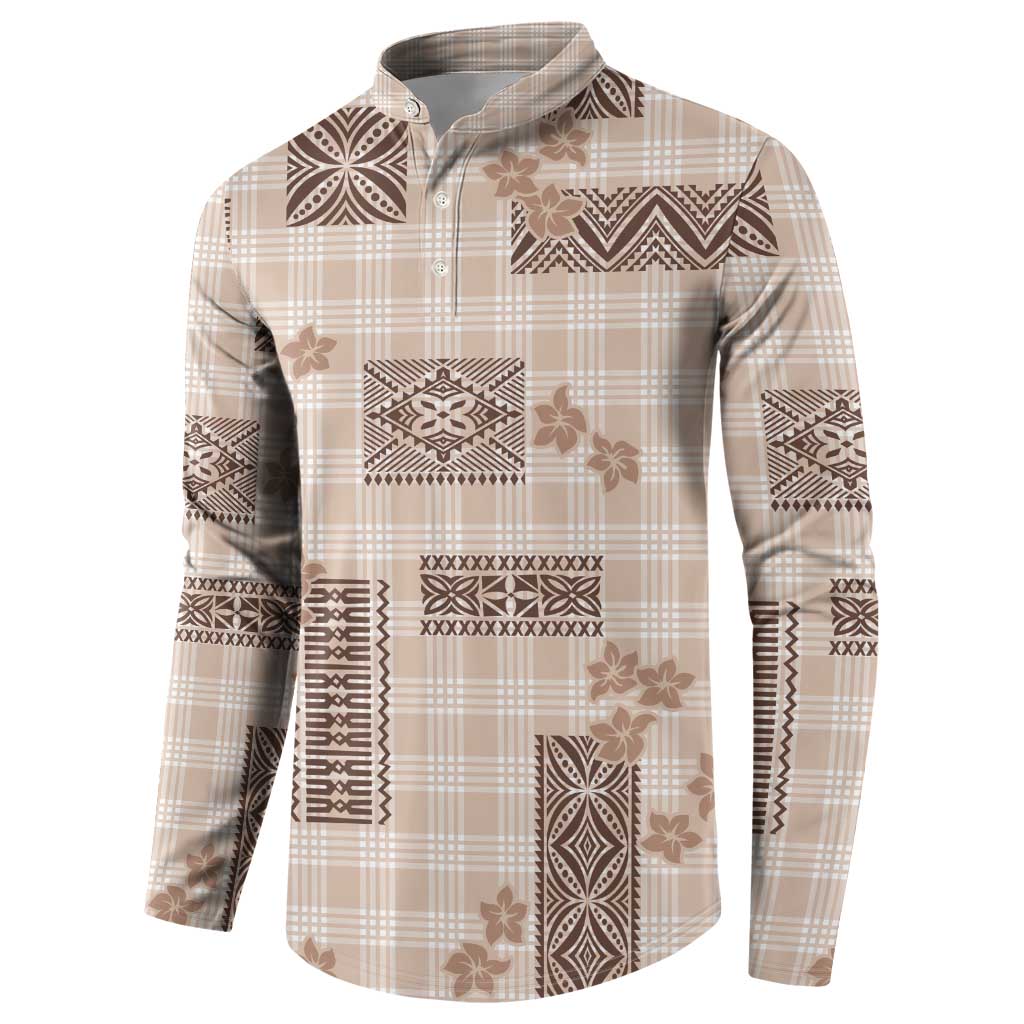 Hawaiian Quilt Tapa On Beige Palaka Motifs Button Sweatshirt LT7 - Polynesian Pride