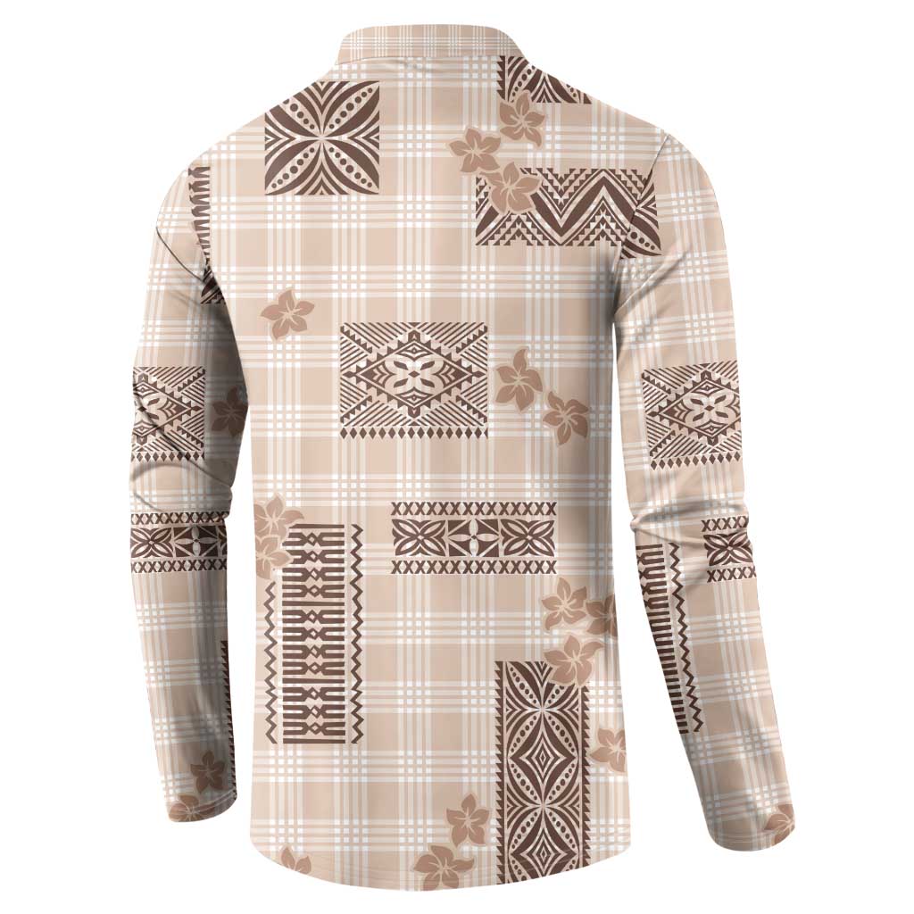 Hawaiian Quilt Tapa On Beige Palaka Motifs Button Sweatshirt LT7 - Polynesian Pride
