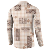 Hawaiian Quilt Tapa On Beige Palaka Motifs Button Sweatshirt LT7 - Polynesian Pride