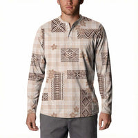 Hawaiian Quilt Tapa On Beige Palaka Motifs Button Sweatshirt LT7 - Polynesian Pride