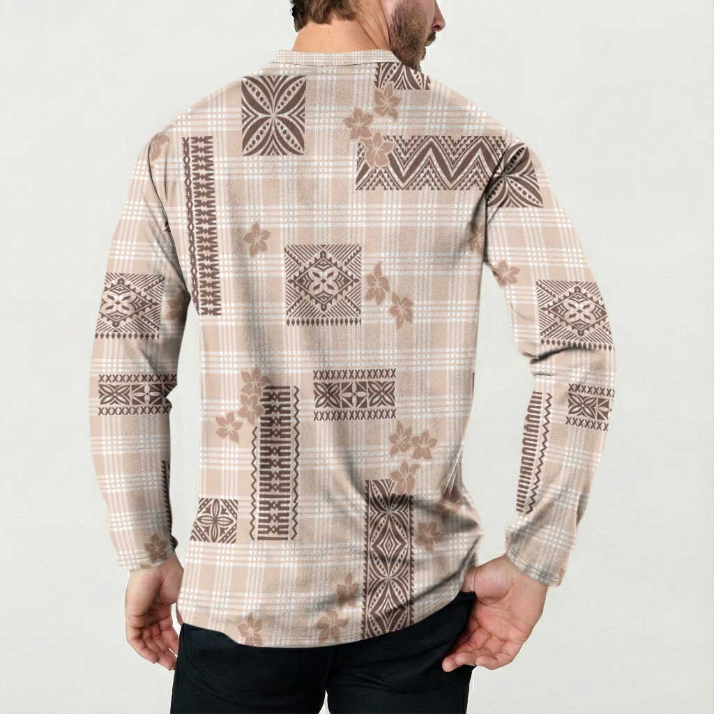 Hawaiian Quilt Tapa On Beige Palaka Motifs Button Sweatshirt LT7 - Polynesian Pride