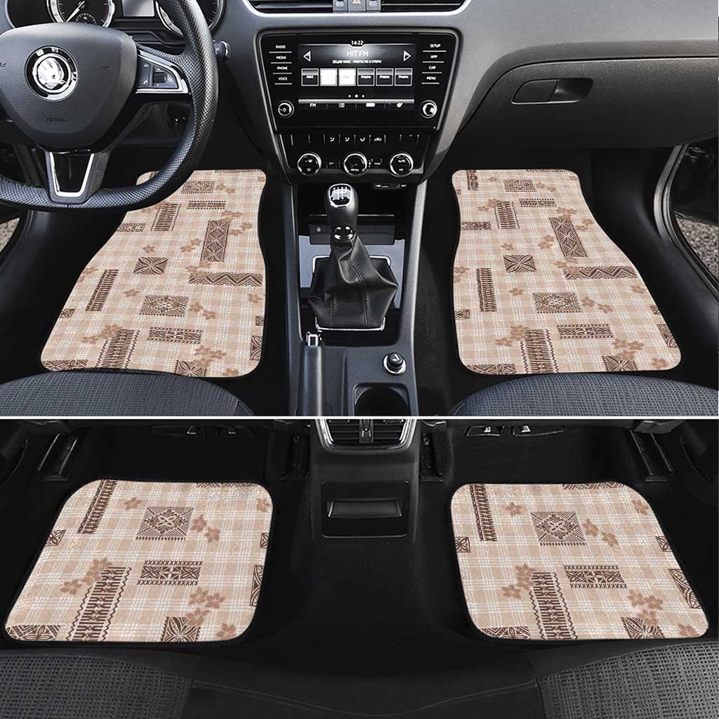 Hawaiian Quilt Tapa On Beige Palaka Motifs Car Mats LT7 Set 4pcs Beige - Polynesian Pride
