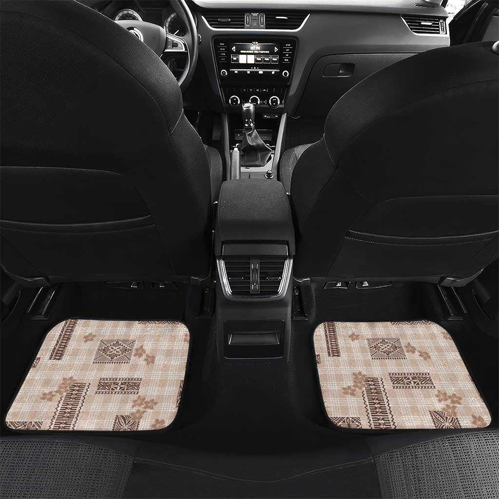 Hawaiian Quilt Tapa On Beige Palaka Motifs Car Mats LT7 Set 2pcs - Back Beige - Polynesian Pride