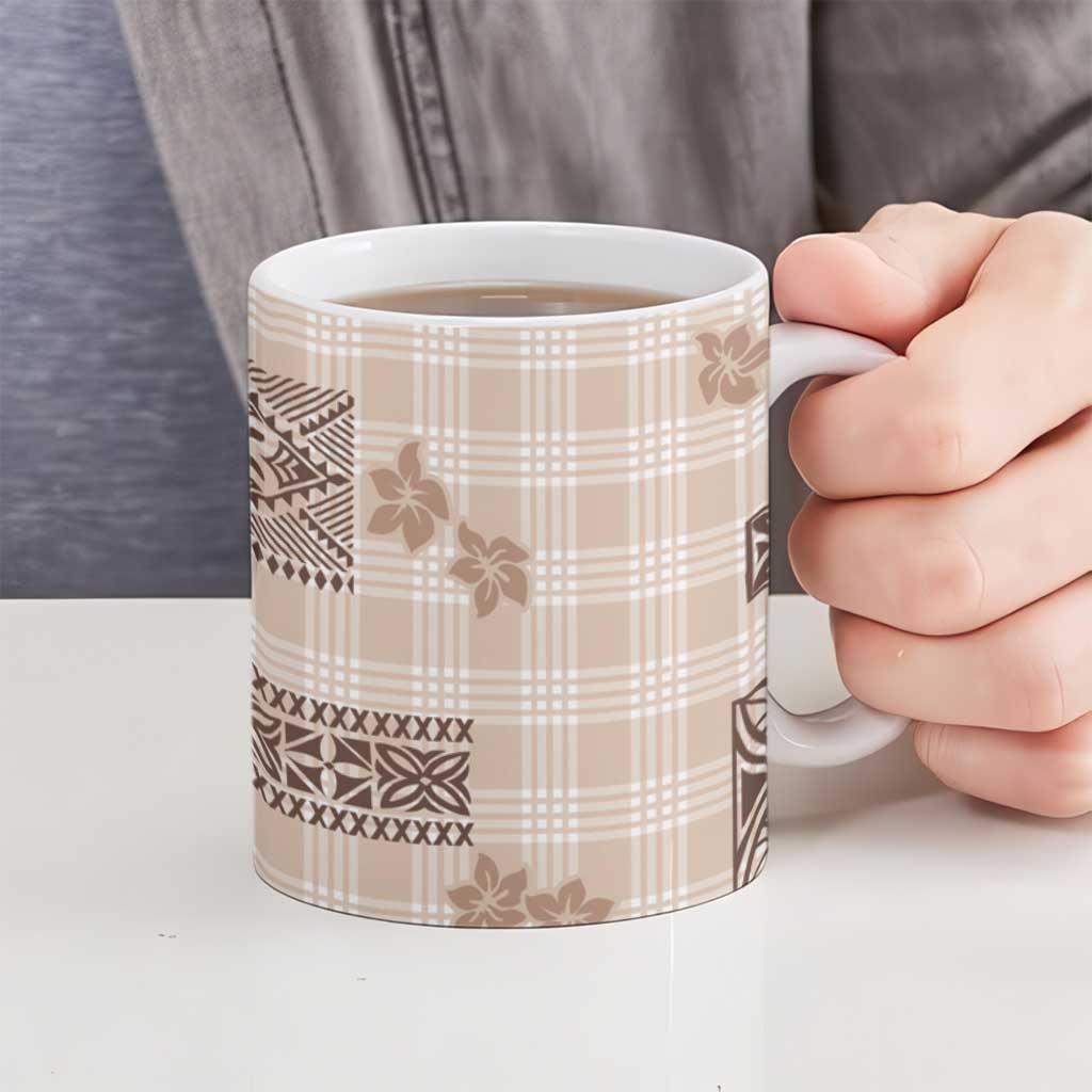 Hawaiian Quilt Tapa On Beige Palaka Motifs Ceramic Mug LT7 - Polynesian Pride