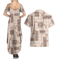 Hawaiian Quilt Tapa On Beige Palaka Motifs Couples Matching Summer Maxi Dress and Hawaiian Shirt