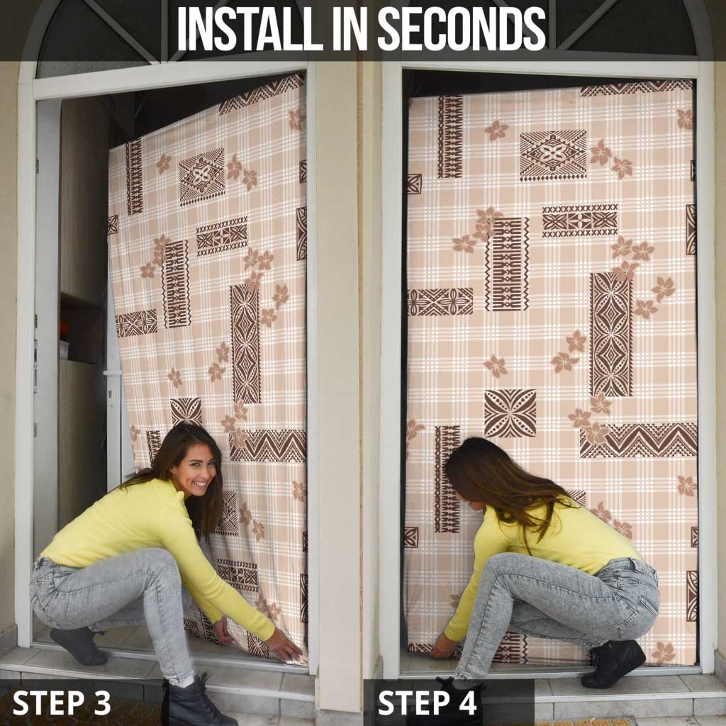 Hawaiian Quilt Tapa On Beige Palaka Motifs Door Cover LT7 - Polynesian Pride