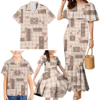 Hawaiian Quilt Tapa On Beige Palaka Motifs Family Matching Mermaid Dress and Hawaiian Shirt