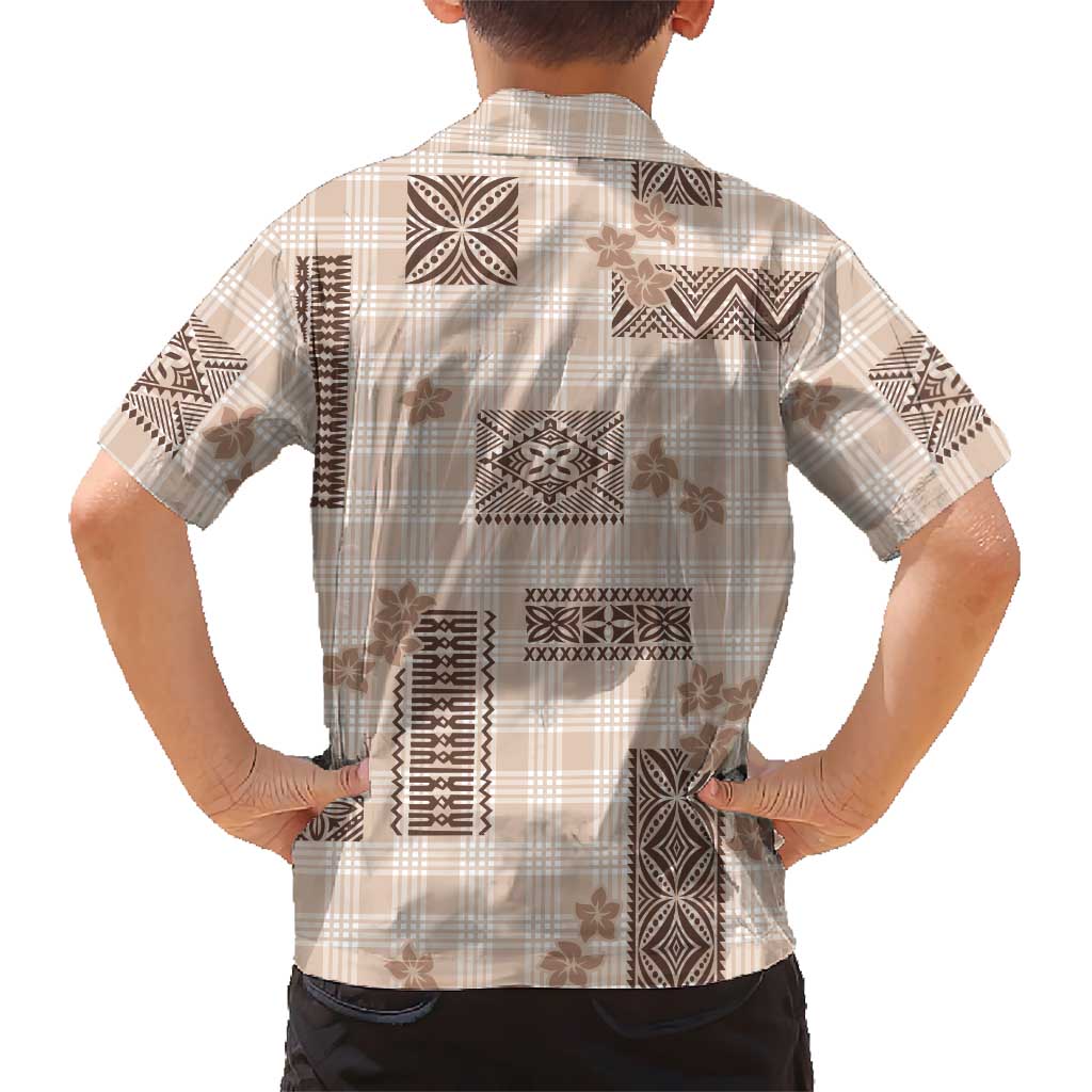 Hawaiian Quilt Tapa On Beige Palaka Motifs Family Matching Puletasi and Hawaiian Shirt