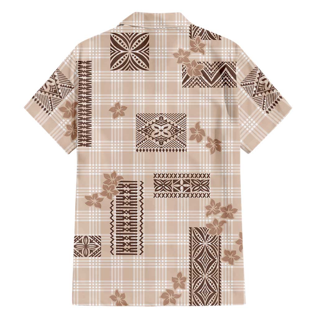 Hawaiian Quilt Tapa On Beige Palaka Motifs Family Matching Short Sleeve Bodycon Dress and Hawaiian Shirt