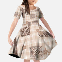 Hawaiian Quilt Tapa On Beige Palaka Motifs Family Matching Summer Maxi Dress and Hawaiian Shirt