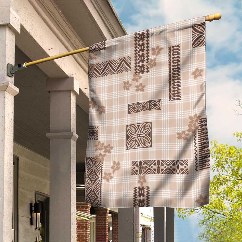 Hawaiian Quilt Tapa On Beige Palaka Motifs Garden Flag LT7 House Flag Beige - Polynesian Pride