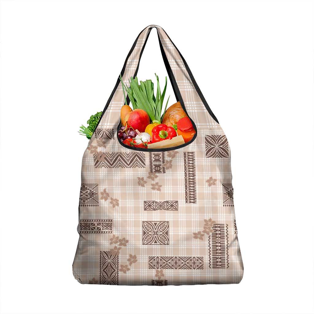 Hawaiian Quilt Tapa On Beige Palaka Motifs Grocery Bag