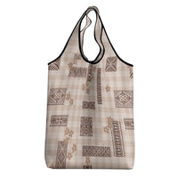 Hawaiian Quilt Tapa On Beige Palaka Motifs Grocery Bag