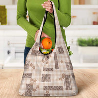 Hawaiian Quilt Tapa On Beige Palaka Motifs Grocery Bag