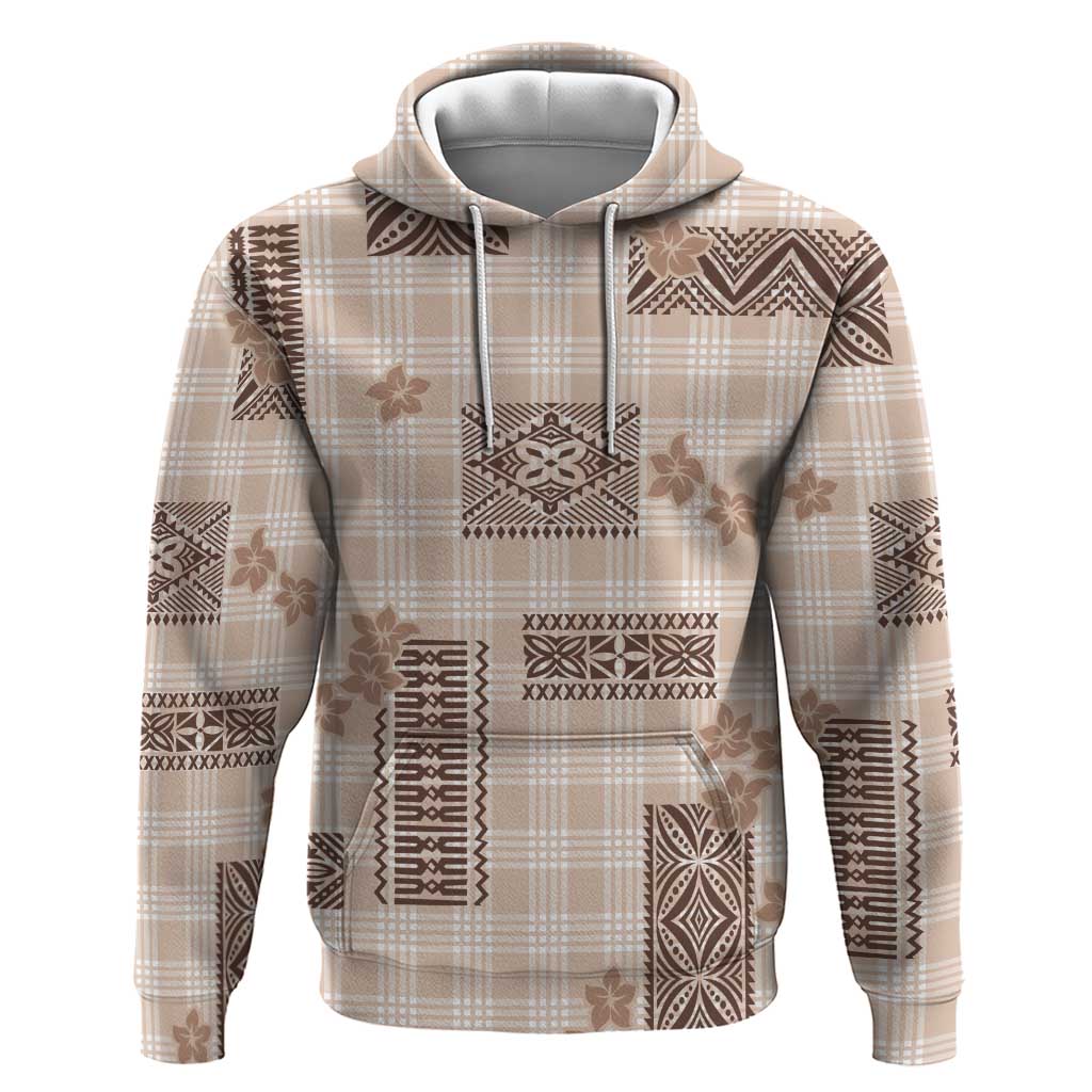 Hawaiian Quilt Tapa On Beige Palaka Motifs Hoodie LT7 Pullover Hoodie Beige - Polynesian Pride
