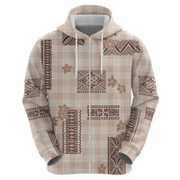 Hawaiian Quilt Tapa On Beige Palaka Motifs Hoodie LT7 - Polynesian Pride
