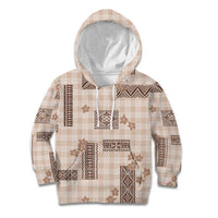 Hawaiian Quilt Tapa On Beige Palaka Motifs Kid Hoodie LT7 Hoodie Beige - Polynesian Pride