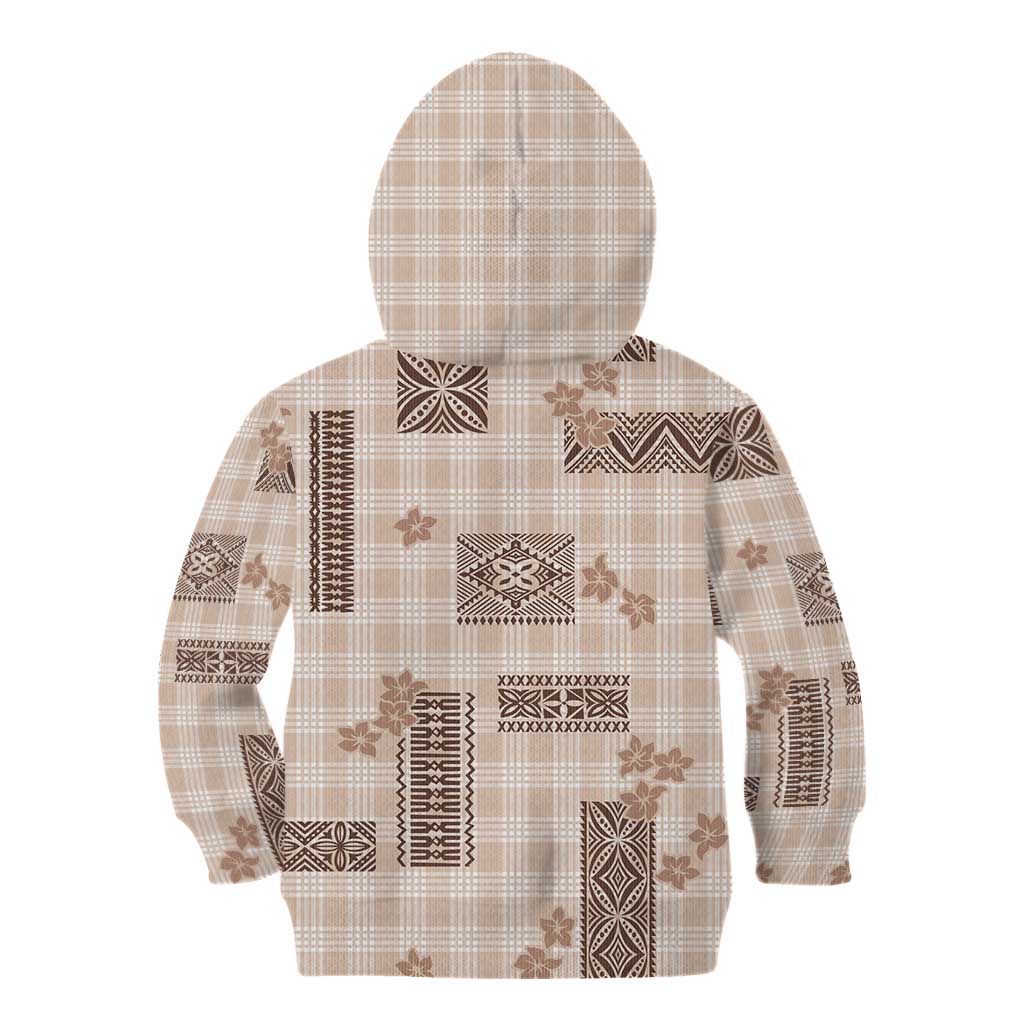 Hawaiian Quilt Tapa On Beige Palaka Motifs Kid Hoodie LT7 - Polynesian Pride