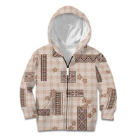 Hawaiian Quilt Tapa On Beige Palaka Motifs Kid Hoodie LT7 Zip Hoodie Beige - Polynesian Pride