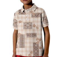 Hawaiian Quilt Tapa On Beige Palaka Motifs Kid Polo Shirt LT7 Kid Beige - Polynesian Pride