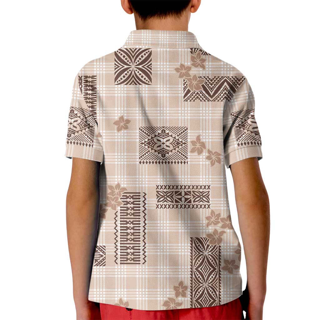 Hawaiian Quilt Tapa On Beige Palaka Motifs Kid Polo Shirt LT7 - Polynesian Pride