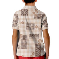 Hawaiian Quilt Tapa On Beige Palaka Motifs Kid Polo Shirt LT7 - Polynesian Pride