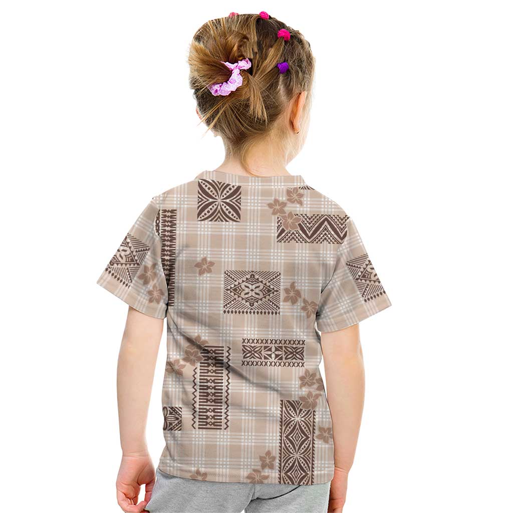 Hawaiian Quilt Tapa On Beige Palaka Motifs Kid T Shirt LT7 - Polynesian Pride