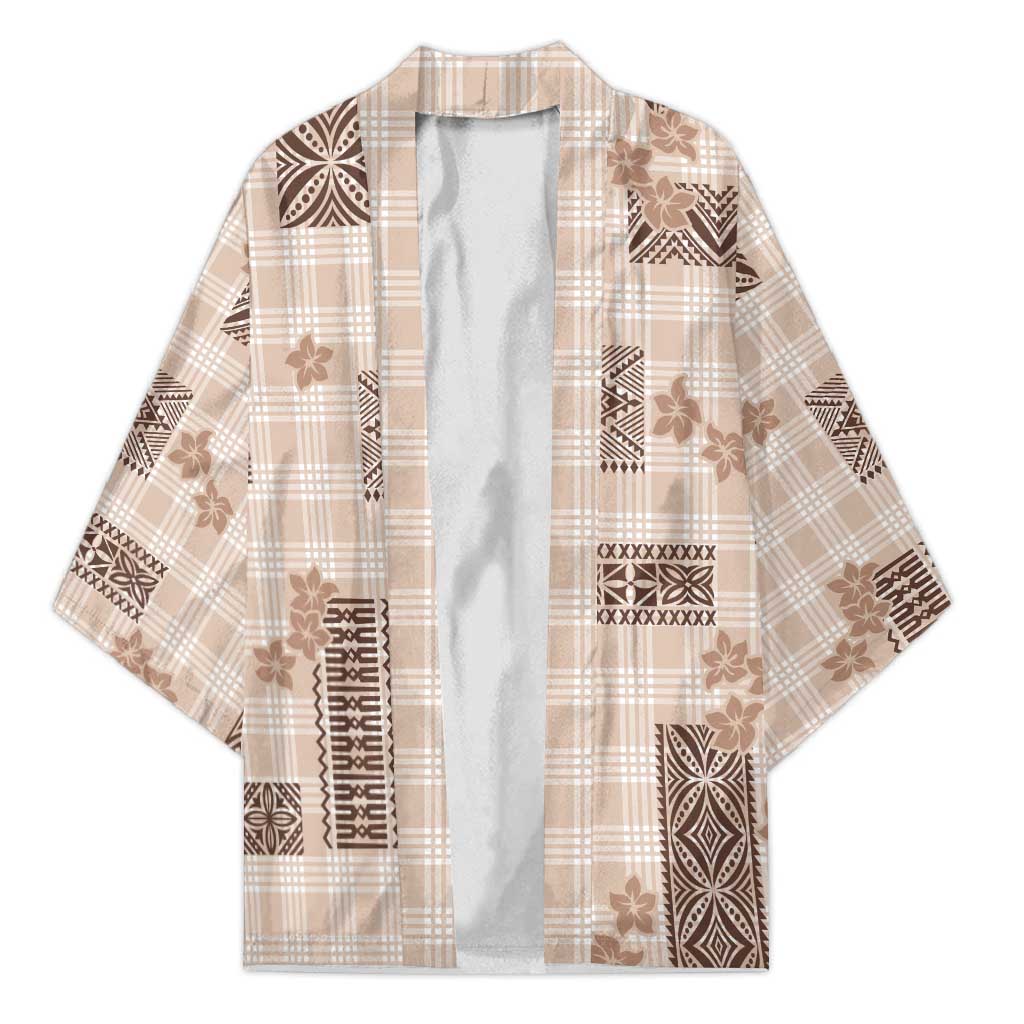 Hawaiian Quilt Tapa On Beige Palaka Motifs Kimono LT7 Unisex Beige - Polynesian Pride