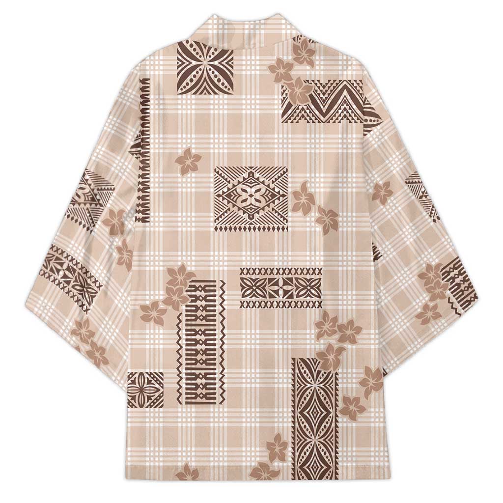 Hawaiian Quilt Tapa On Beige Palaka Motifs Kimono LT7 - Polynesian Pride